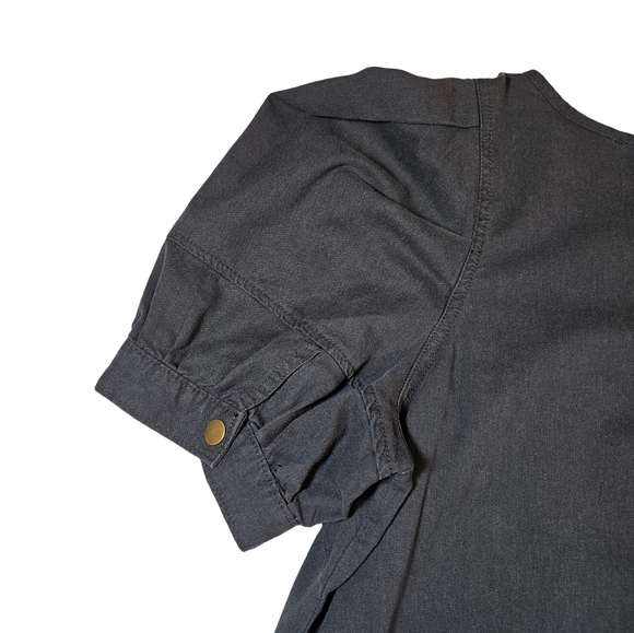 Universal Thread Puff Sleeve Denim Blouse, Black, Small - Picture 9 of 14